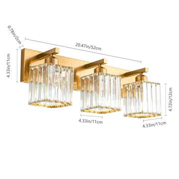 ZHLWIN Modern Gold Crystal Bathroom Vanity Light 3-Lights Modern Bathroom Wall Light Gold Bathroom Vanity Light Fixtures 002 Gold 3-Light