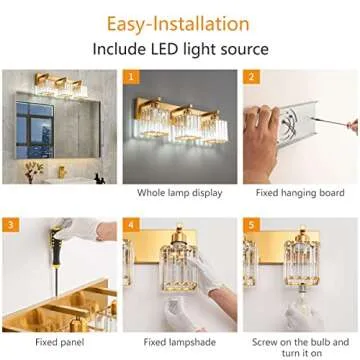 ZHLWIN Modern Gold Crystal Bathroom Vanity Light 3-Lights Modern Bathroom Wall Light Gold Bathroom Vanity Light Fixtures 002 Gold 3-Light
