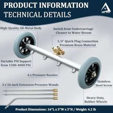 Pressure Washer Undercarriage Cleaner, 16 Inch, Professional-Grade, Power Wash Water Broom, Heavy Du...