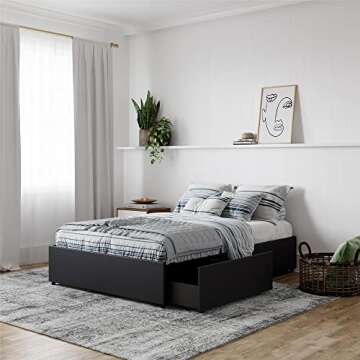 DHP Maven Upholstered Platform Bed for Raised Mattres Support with Underbed Storage Drawers, No Box Spring Needed, Queen, Black Faux Leather
