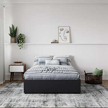 DHP Maven Upholstered Platform Bed for Raised Mattres Support with Underbed Storage Drawers, No Box Spring Needed, Queen, Black Faux Leather