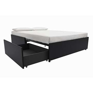 DHP Maven Upholstered Platform Bed for Raised Mattres Support with Underbed Storage Drawers, No Box Spring Needed, Queen, Black Faux Leather
