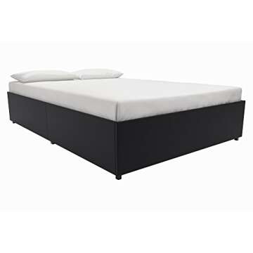 DHP Maven Upholstered Platform Bed for Raised Mattres Support with Underbed Storage Drawers, No Box Spring Needed, Queen, Black Faux Leather