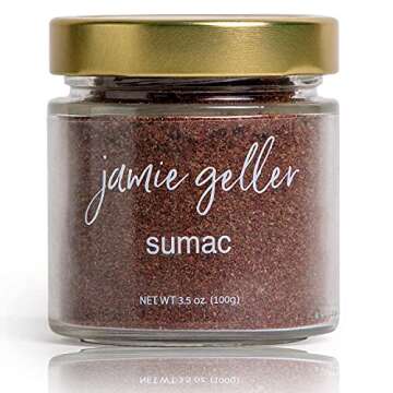 Jamie Geller Middle Eastern Condiment Combo (Set of 3) - Za'atar Spice (3.5 oz Glass Jar, 100g) | Sumac Seasoning (3.5 oz Glass Jar, 100g) | Harissa (3.2 oz Glass Jar, 90g)