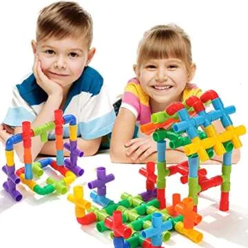 KUTOI Pipe Building Toys, Early Learning Educational Tubular Pipes, Kids Building Blocks, STEM Toys for 3 Year Old + Boys and Girls, 72 Pcs Stim Toy Set