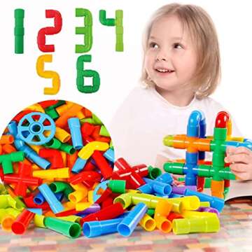 KUTOI Pipe Building Toys, Early Learning Educational Tubular Pipes, Kids Building Blocks, STEM Toys for 3 Year Old + Boys and Girls, 72 Pcs Stim Toy Set