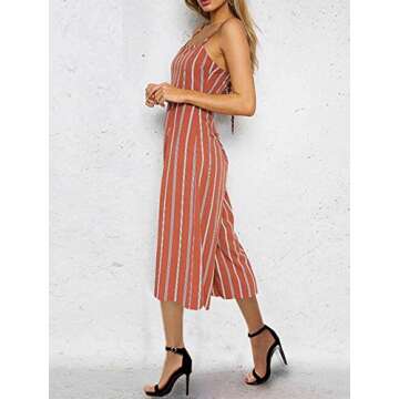 Hibluco Women's Sexy Halter Jumpsuits Striped Backless Rompers (Medium, K1)