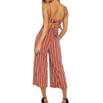 Hibluco Women's Sexy Halter Jumpsuits Striped Backless Rompers (Medium, K1)