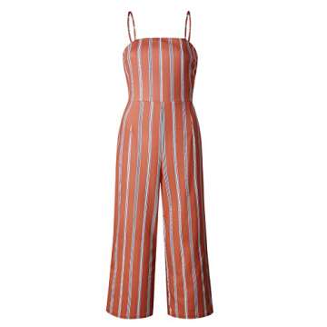 Hibluco Women's Sexy Halter Jumpsuits Striped Backless Rompers (Medium, K1)