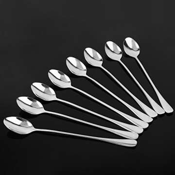 Long Handle Spoon, MCIRCO Stainless Steel Spoon Set Mixing Spoon Ice Cream Spoon Long Spoon Iced Tea Spoon Coffee Spoon Dessert Spoon Milkshake Spoon,Set of 8