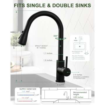 VFAUOSIT Industrial Black Kitchen Faucet with Pull Down Sprayer and 3 Functions for Versatile Use