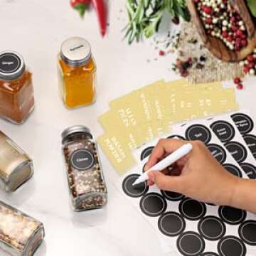 AOZITA 24 Pcs Glass Spice Jars/Bottles - 6oz Empty Square Spice Containers with Spice Labels - Shaker Lids and Airtight Metal Caps - Silicone Collapsible Funnel Included