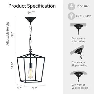 ANJIADENGSHI Vintage Lantern Pendant Light Lantern Iron 1 E26 Bulbs Farmhouse Black Chandelier Metal Cage Pendant Light for Kitchen Island Entryway Dining Room Hallway(Bulbs Not Included)