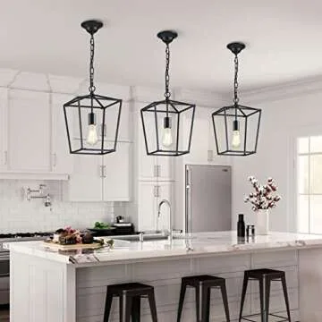 ANJIADENGSHI Vintage Lantern Pendant Light Lantern Iron 1 E26 Bulbs Farmhouse Black Chandelier Metal Cage Pendant Light for Kitchen Island Entryway Dining Room Hallway(Bulbs Not Included)