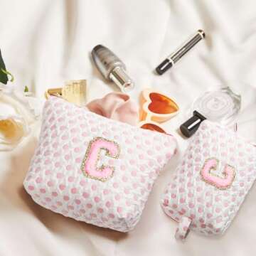 YOOLIFE Christmas Gifts for Women - 21st 30th 40th 50th 60th 70th Birthday Gifts for Mom Daughter Her Friend Sister Girlfriend, Pink Initial Makeup Bag for Women S