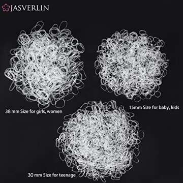 JASVERLIN Clear Hair Elastics, 2000 Pcs Variety Pack of Small, Medium, Large Rubber Bands Ponytail Holders and Polybands for Toddlers, Girls, Women, Baby