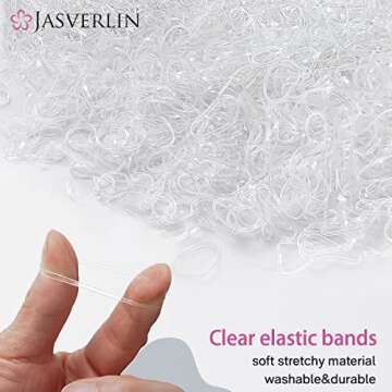 JASVERLIN Clear Hair Elastics, 2000 Pcs Variety Pack of Small, Medium, Large Rubber Bands Ponytail Holders and Polybands for Toddlers, Girls, Women, Baby