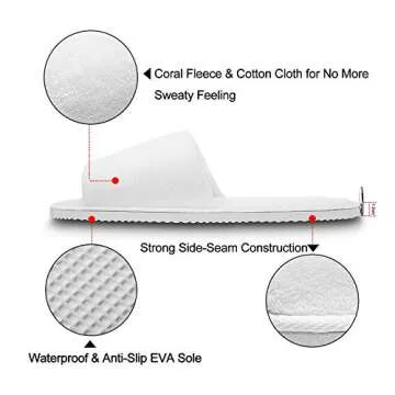 AhfuLife echoapple Deluxe Open Toe White Slippers for Spa, Party Guest, Hotel and Travel (Large 5 Pairs, White, numeric_8)