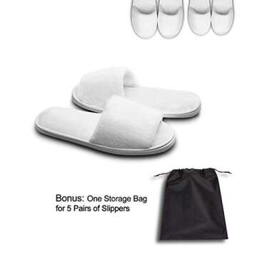 AhfuLife echoapple Deluxe Open Toe White Slippers for Spa, Party Guest, Hotel and Travel (Large 5 Pairs, White, numeric_8)