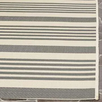 SAFAVIEH Courtyard Collection Accent Rug - 4' x 5'7", Grey & Bone, Stripe Design, Non-Shedding & Easy Care, Indoor/Outdoor & Washable-Ideal for Patio, Backyard, Mudroom (CY6062-236)