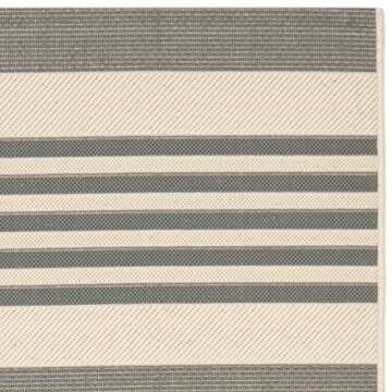SAFAVIEH Courtyard Collection Accent Rug - 4' x 5'7", Grey & Bone, Stripe Design, Non-Shedding & Easy Care, Indoor/Outdoor & Washable-Ideal for Patio, Backyard, Mudroom (CY6062-236)