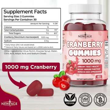 NEW AGE Cranberry Gummies Urinary Tract Health Gummies 1000mg - Supports Bladder, Kidney, UTI - Vege...