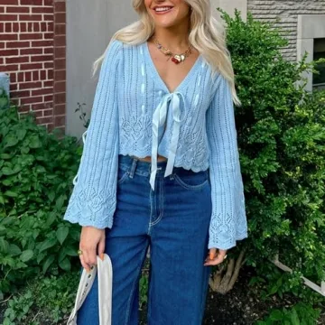 Stylish Women's Y2K Crop Cardigan with Tie-Up Detail
