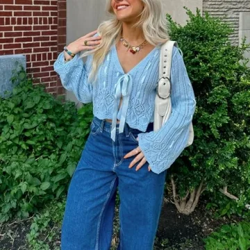 Stylish Women's Y2K Crop Cardigan with Tie-Up Detail