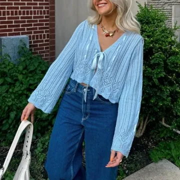 Stylish Women's Y2K Crop Cardigan with Tie-Up Detail