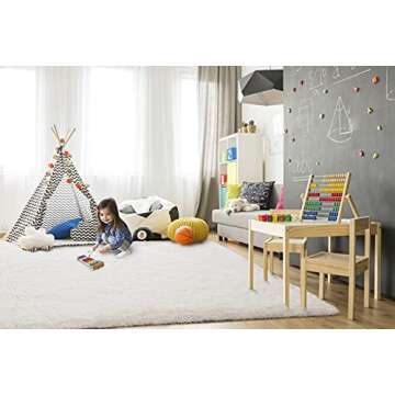 TWINNIS Super Soft Shaggy Rugs Fluffy Carpets 4x5.9 Feet, Indoor Modern Plush Area Rugs for Living Room Bedroom Kids Room Nursery Home Decor, Upgrade Anti-Skid Fuzzy Rug, Cream White