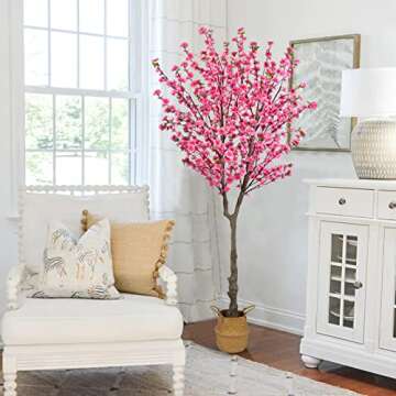 HUAESIN 6.5ft Artificial Cherry Blossom Tree with 32 Branches, Pink Silk Flowers for Home, Wedding, Party, Office Decor