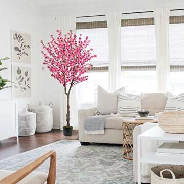 HUAESIN 6.5ft Artificial Cherry Blossom Tree with 32 Branches, Pink Silk Flowers for Home, Wedding, Party, Office Decor