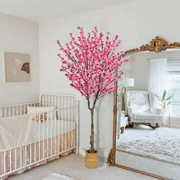 HUAESIN 6.5ft Artificial Cherry Blossom Tree with 32 Branches, Pink Silk Flowers for Home, Wedding, Party, Office Decor