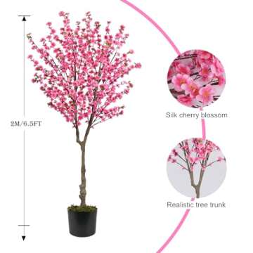 HUAESIN 6.5ft Artificial Cherry Blossom Tree with 32 Branches, Pink Silk Flowers for Home, Wedding, Party, Office Decor
