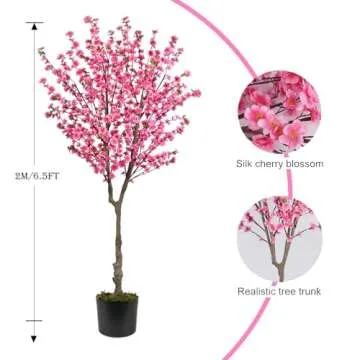HUAESIN 6.5ft Artificial Cherry Blossom Tree with 32 Branches, Pink Silk Flowers for Home, Wedding, Party, Office Decor