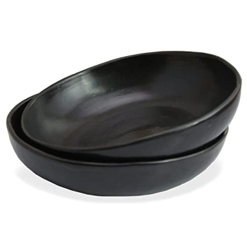 roro 8-Inch Handmade Ceramic Pasta Bowls, Semi-Matte Black (Set of 2) – Artisan Quality, Ceramic S...