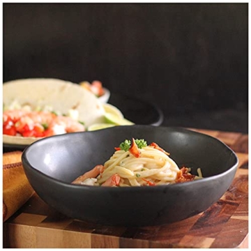 roro Handmade Ceramic Pasta Bowls - Set of 2, Semi-Matte Black