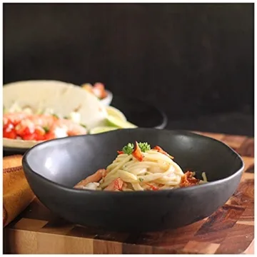 roro Handmade Ceramic Pasta Bowls - Set of 2, Semi-Matte Black