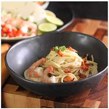 roro Handmade Ceramic Pasta Bowls - Set of 2, Semi-Matte Black