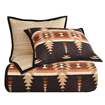 Paseo Road by HiEnd Accents Yosemite Western Bedding 3 Piece Quilt Set with Pillow Shams, Full Queen Aztec Bedding Set, Tribal Southwestern Bedding, Geometric Pattern Cotton Reversible Bed Set