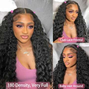 Fadaina 13x6 Deep Wave Lace Front Wigs Human Hair 180 Density, 30 Inch Curly Lace Frontal Wig Human Hair Pre Plucked with Baby Hair (30inch, 13x6 Curly Wig)