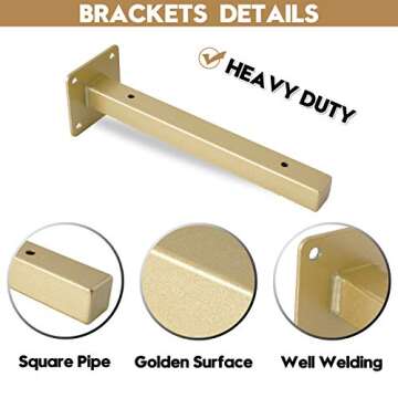 AddGrace Gold Shelf Brackets for Stylish DIY Shelving