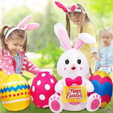 GUDELAK 6 FT Easter Inflatables Outdoor Decorations, Inflatable Easter Bunny and Colorful Eggs Build...