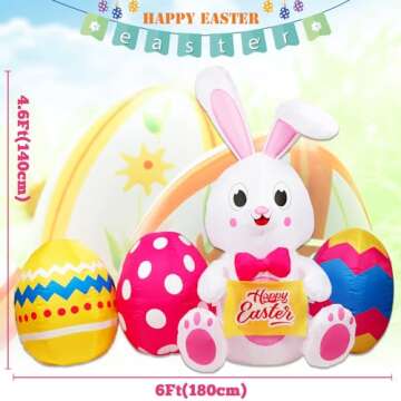 GUDELAK 6 FT Easter Inflatables Outdoor Decorations, Inflatable Easter Bunny and Colorful Eggs Build-in 5 LEDs, Happy Easter Blow Up Yard Decorations for The Home Holiday Party, Outdoor, Lawn, Garden