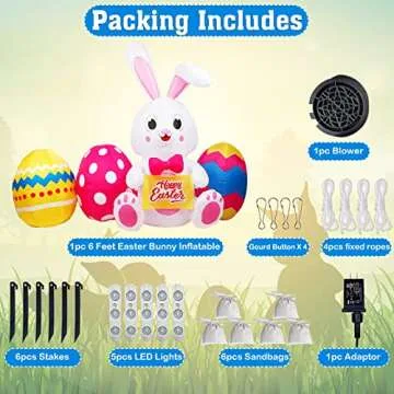 GUDELAK 6 FT Easter Inflatables Outdoor Decorations, Inflatable Easter Bunny and Colorful Eggs Build-in 5 LEDs, Happy Easter Blow Up Yard Decorations for The Home Holiday Party, Outdoor, Lawn, Garden