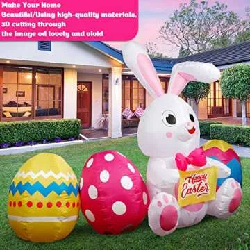 GUDELAK 6 FT Easter Inflatables Outdoor Decorations, Inflatable Easter Bunny and Colorful Eggs Build-in 5 LEDs, Happy Easter Blow Up Yard Decorations for The Home Holiday Party, Outdoor, Lawn, Garden