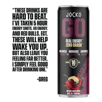 Jocko GO Energy Drink - KETO, Vitamin B12, Vitamin B6, Electrolytes, L Theanine, Magnesium- All Natural Energy Boost, Sugar Free Nootropic Monk Fruit Blend - 12 Pack (Black Cherry Vanilla)