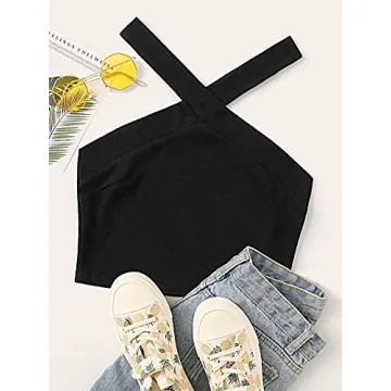 Floerns Women's Stylish Criss Cross Halter Crop Top