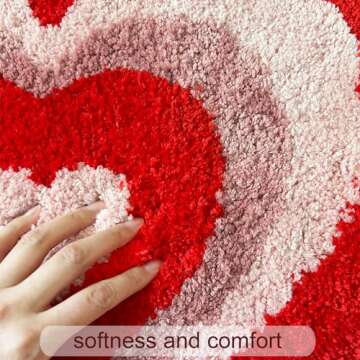 YRXRUS Valentine's Day Heart Bath Mat, Red Heart Shaped Bathroom Rug, Love Rugs for Girl, Women, Accent Valentine's Gift for Living, Bedroom, Kitchen, Kids Room, Cute Area Rugs 21x24 Inch