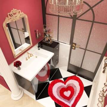 YRXRUS Valentine's Day Heart Bath Mat, Red Heart Shaped Bathroom Rug, Love Rugs for Girl, Women, Accent Valentine's Gift for Living, Bedroom, Kitchen, Kids Room, Cute Area Rugs 21x24 Inch